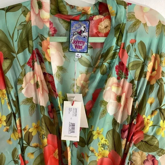 NWT JOHNNY WAS PLUS 3X  BURKE KIMONO  MAXI DRESS FLORAL TIRED MSRP 515.00 - Picture 7 of 14